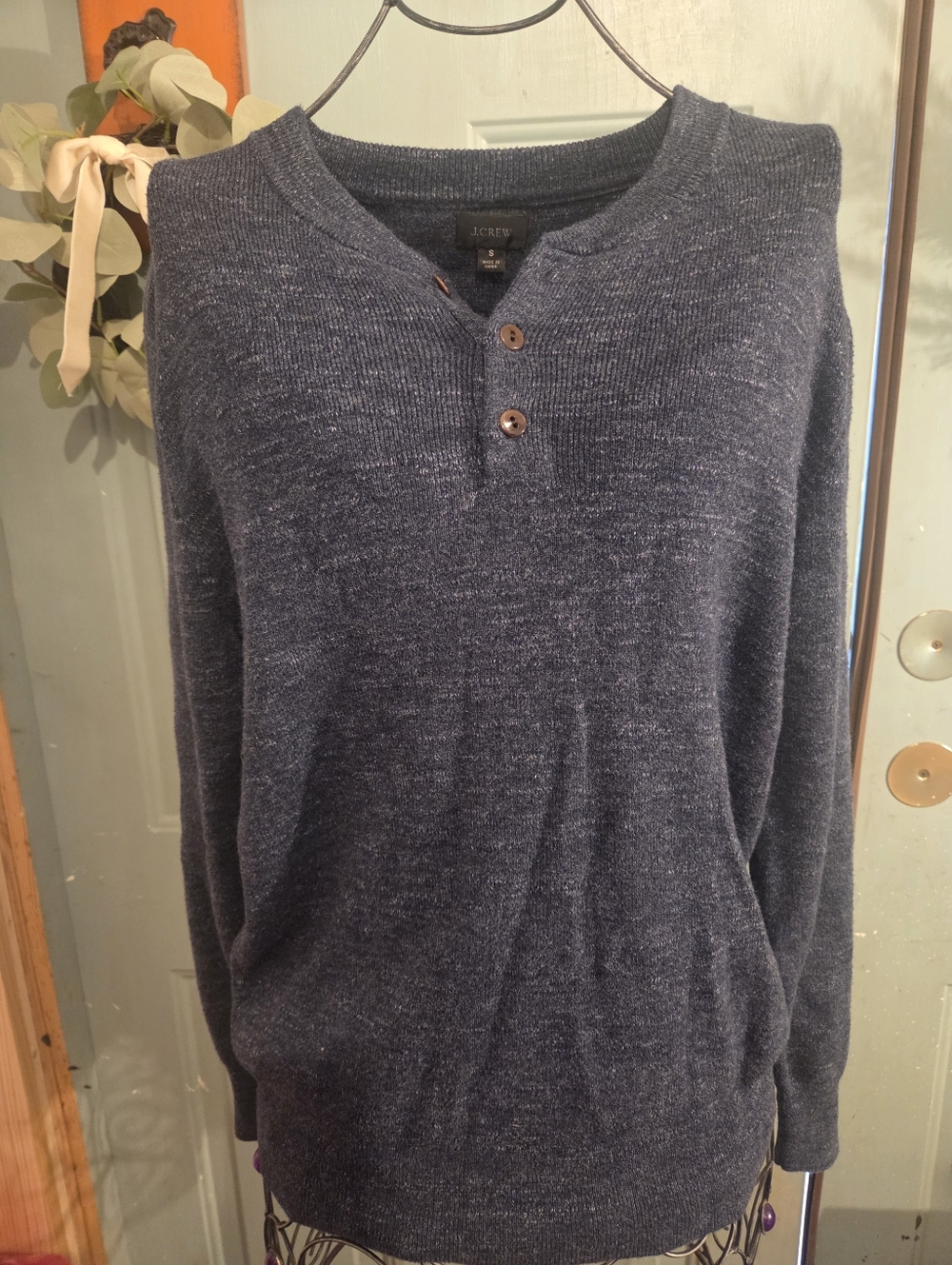 J. Crew Men's Donegal Tweed Henley Heather Blue